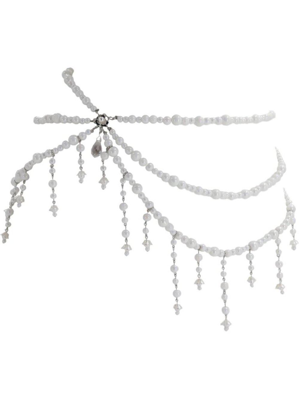 Multi-Layer White Pearl Waist Chain Jewelry, Beaded Belly Chain with Charms